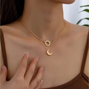 NEW - 2ct Sun and Moon gold Necklaces, Stackable Celestial Sun & Moon